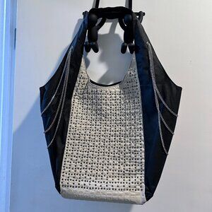 Black and Cream Beed Studded Bag by Blue Elegance